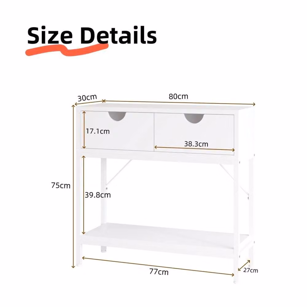 VOGREX White Console Table with 2 Drawers, MDF Top and Metal Frame for Hallway or Living Room – 2