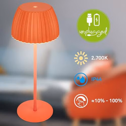Briloner Riffle Rechargeable LED Table Lamp IP44, Dimmable and Height Adjustable, Orange, H 36.5 x W 14.5 cm – 3