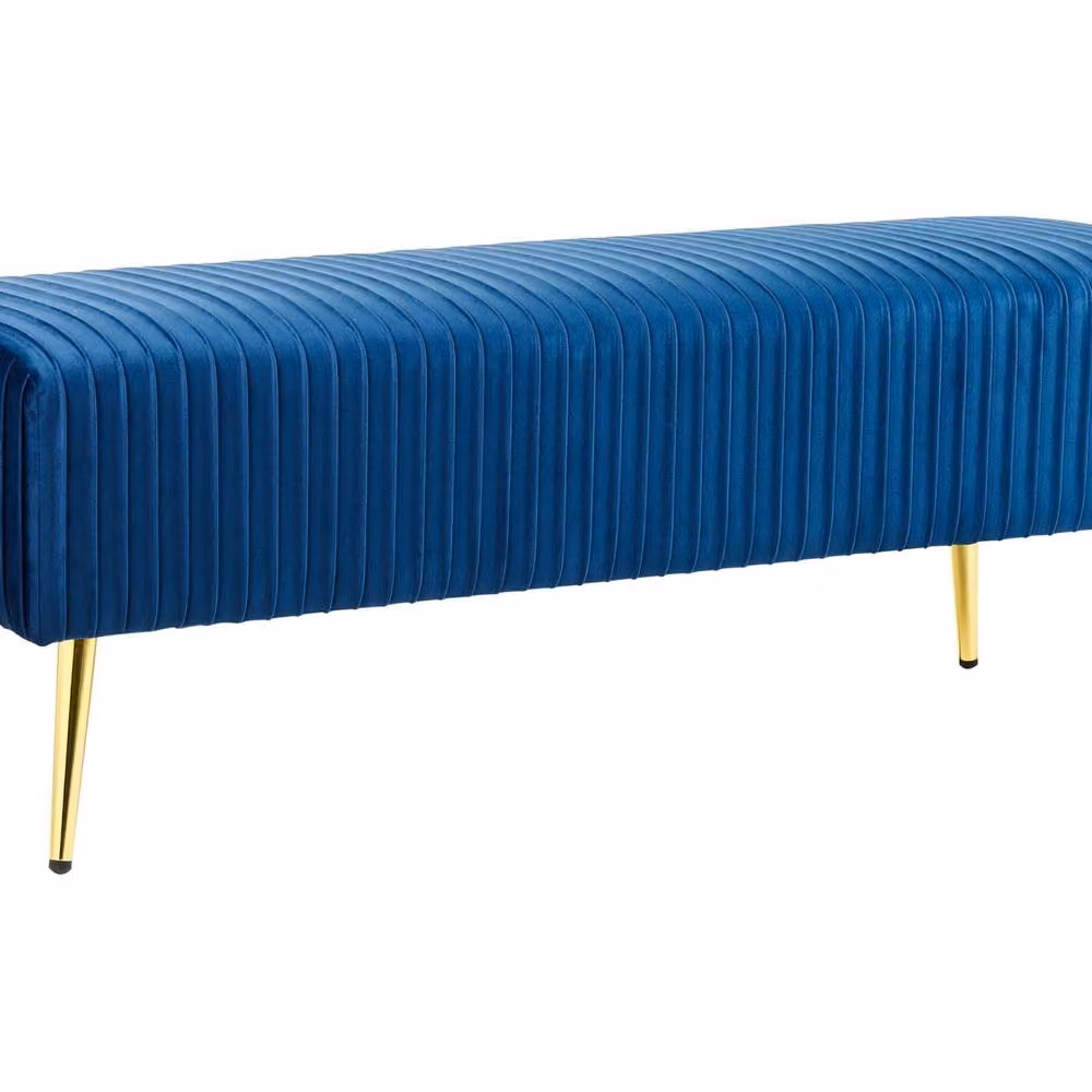 Wyld and Coco Blue Velvet Bench with Gold Metal Legs W: 118 cm, D: 40 cm, H: 40 cm – 2
