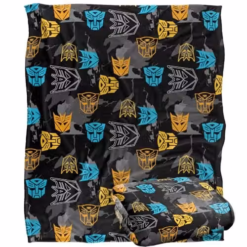 Hasbro Transformers Decepticon Pattern Super Soft Fleece Throw Blanket, W/D/H: 152 x 127 cm, White/Multicolour
