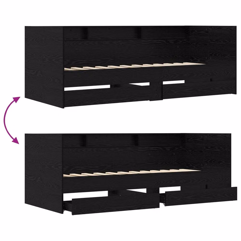Berkfield Home Modern Bed Frame with Storage Drawers in Black Oak, W: 80 cm, L: 200 cm – 5