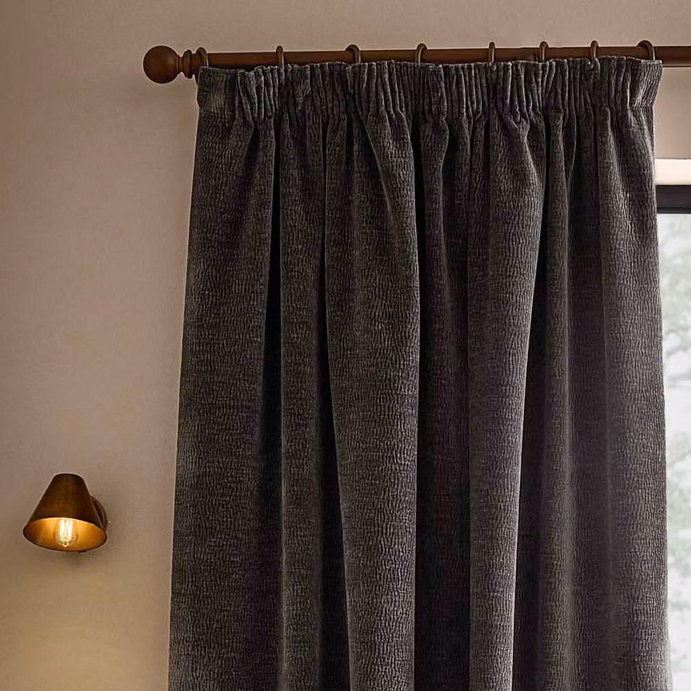Yard Heath Charcoal Grey Washed Velvet Pencil Pleat Curtain Pair, Width: 117 cm, Drop: 183 cm – 3