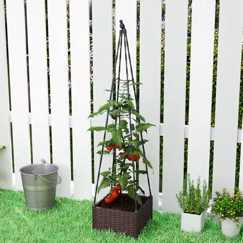 Outsunny Black Raised Garden Bed Planter with Trellis and Self-Watering System, W/D/H: 40 x 40 x 175 cm – 4