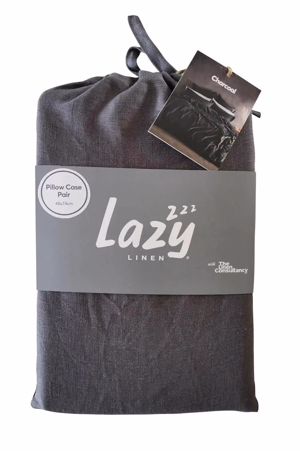 Lazy Linen Pure Washed Linen Pillowcase Pair in Charcoal Grey – 3