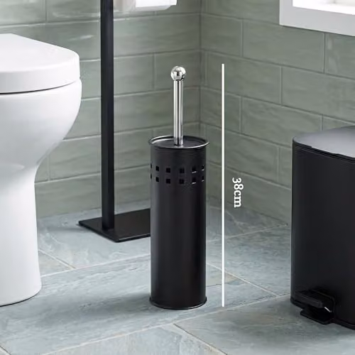 Orsina Matt Black and Silver Square Stainless Steel Toilet Brush Holder Set – 2