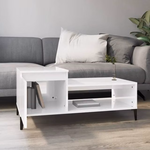 Berkfield Home Modern High Gloss White Decorative Coffee Table W/D/H: 100 x 50 x 45 cm