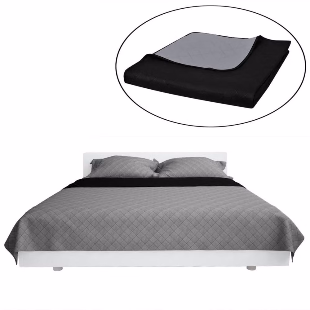 Berkfield Home Reversible Quilted Bedspread in Black and Grey, W/D/H: 170 x 210 cm – 3
