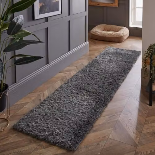 Sienna Modern Fluffy Shaggy Runner Rug in Grey, W: 60 cm, L: 150 cm – 1