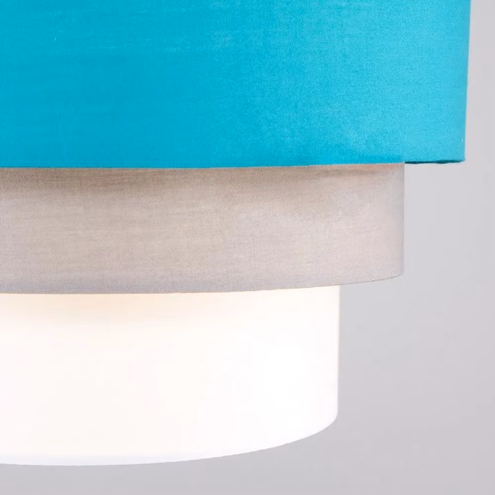 ValueLights Aztec Set of 2 Modern Round Three Tier Fabric Ceiling Pendant Lamp Shades in Turquoise, Grey and White, Width: 30 cm – 3