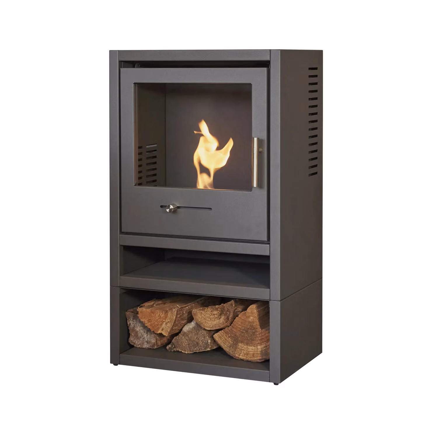 OKO S1 Bio Ethanol Stove with Log Storage in Charcoal Grey and Black – 2