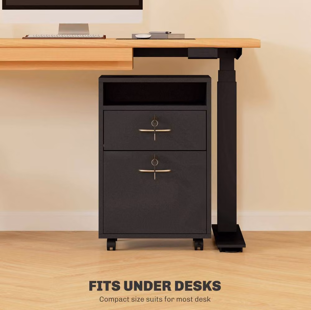 STILVORA Black Filing Cabinet with Drawer, Lock and Castors, Width: 60 cm – 6