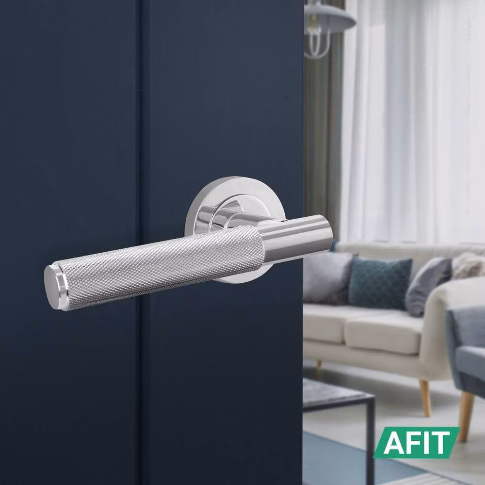 AFIT Polished Chrome Knurled Lever Door Handles with Round Rose, 6 Pairs, Silver – 4