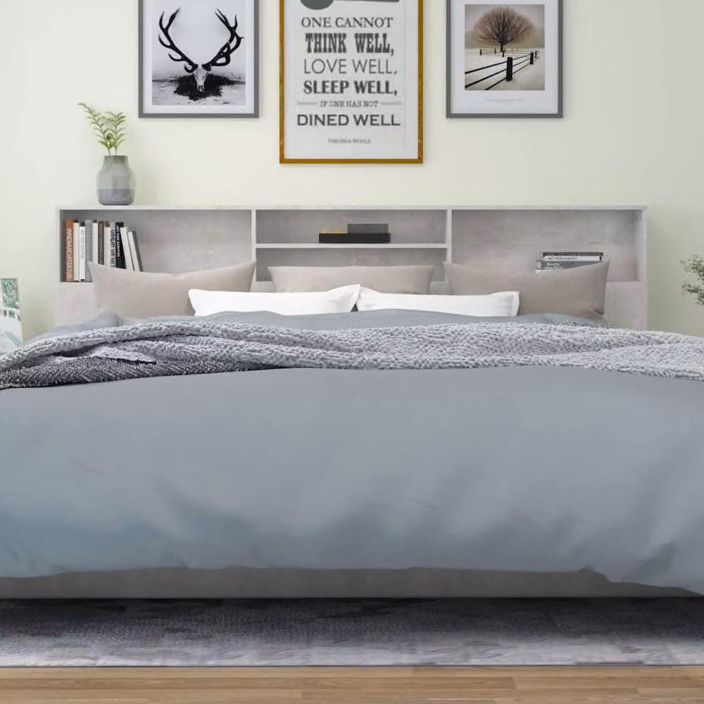 Berkfield Home Modern Headboard Cabinet with Integrated Shelf in Concrete Grey, W: 220 cm, D: 19 cm, H: 103.5 cm – 3