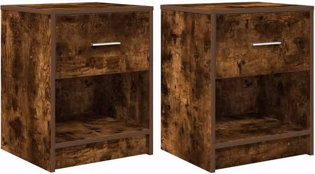 Berkfield Home Set of 2 Bedside Cabinets with Drawer in Smoked Oak and Dark Brown, W/D/H: 40 x 34 x 50 cm – 1