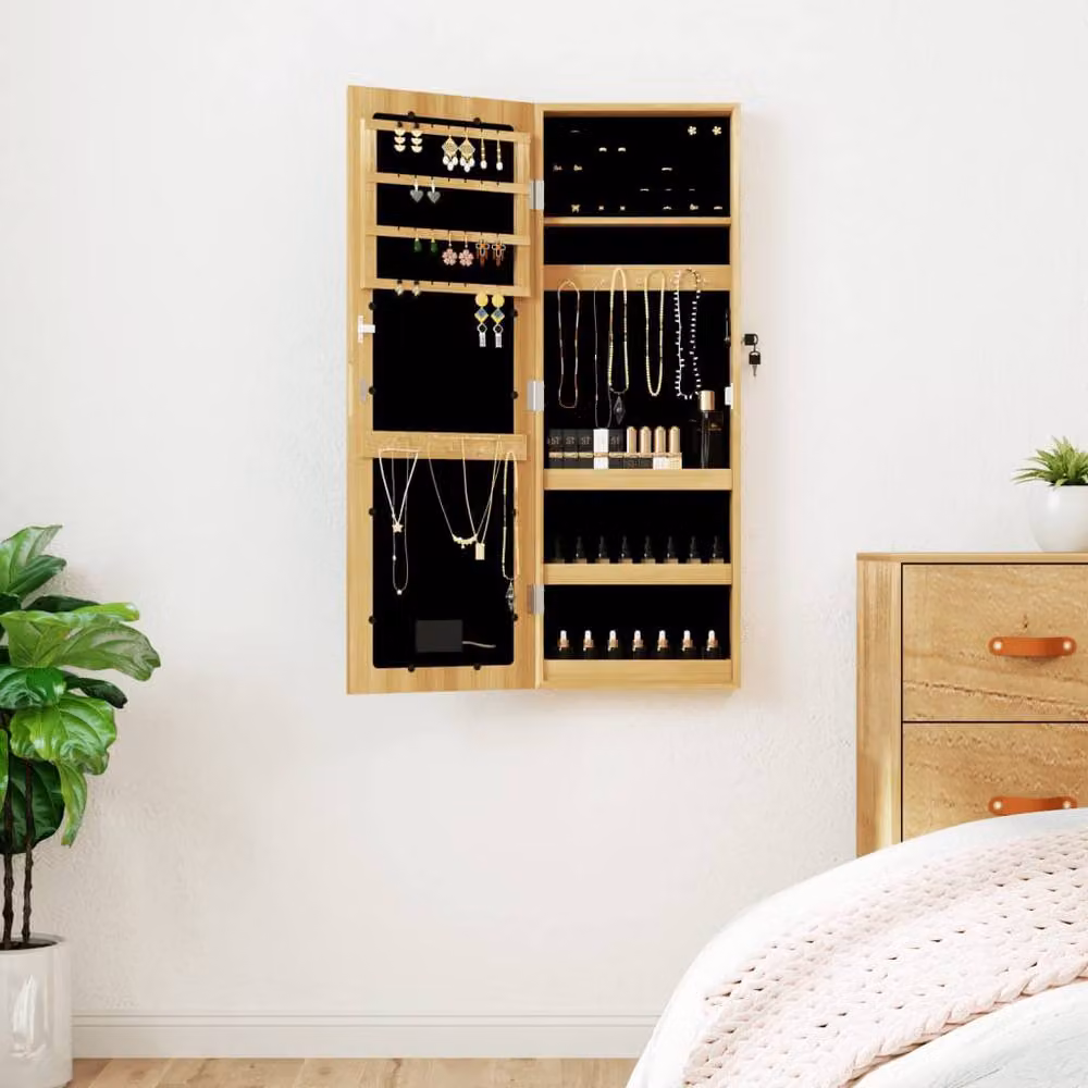 Berkfield Home Wall Mounted Mirror Jewellery Cabinet with LED Lights in Brown – 2