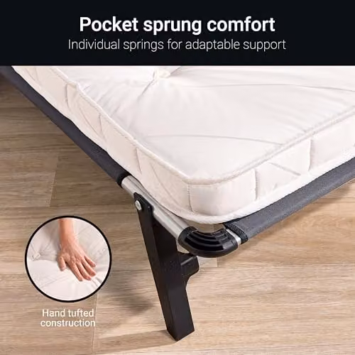JAY-BE QP80 Quick Folding Bed with Deep Pocket Sprung Mattress, Single, Black, W/D/H: 80 x 190 x 32 cm – 3