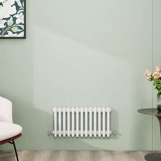 AicaBathroom Horizontal Traditional Cast Iron Style 3 Column Radiator in White, W/H: 60.5 x 30 cm