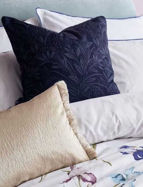 Laura Ashley Navy Blue Velvet Floral Square Cushion