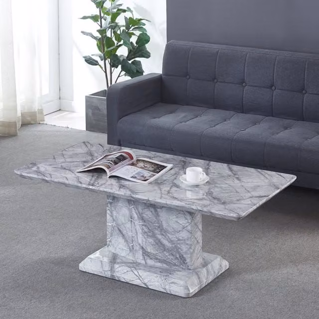 Modernique Andrea Rectangular Coffee Table in Grey MDF with Marble Effect and Glossy Finish