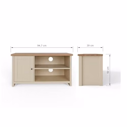 GFW Lancaster Small TV Cabinet in Beige and Oak Wood Effect, W/D/H: 95 x 40 x 50 cm – 3