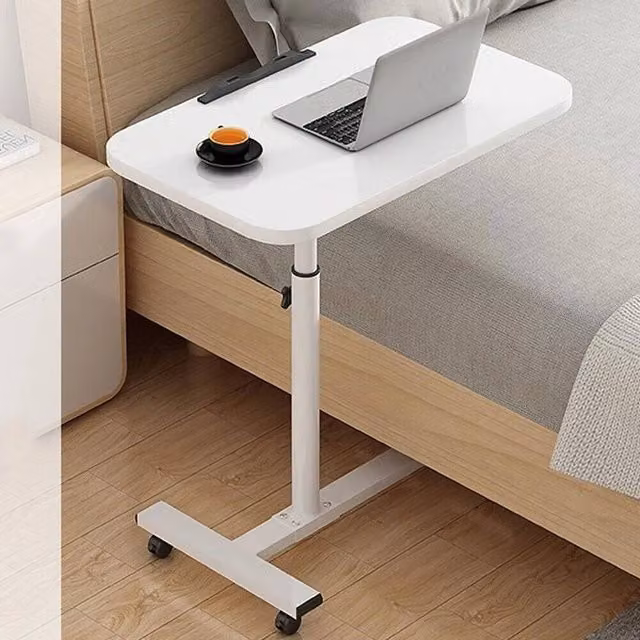 NESTLUNE White Adjustable Height and Angle Over Bed Table with Tilting Top and Castors, W: 100 cm, D: 15 cm