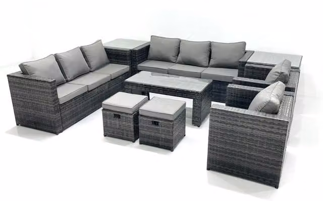 Fimous Rattan Garden Furniture Set in Dark Grey with Coffee Table, Armchair, 2 Side Tables and 2 Footstools