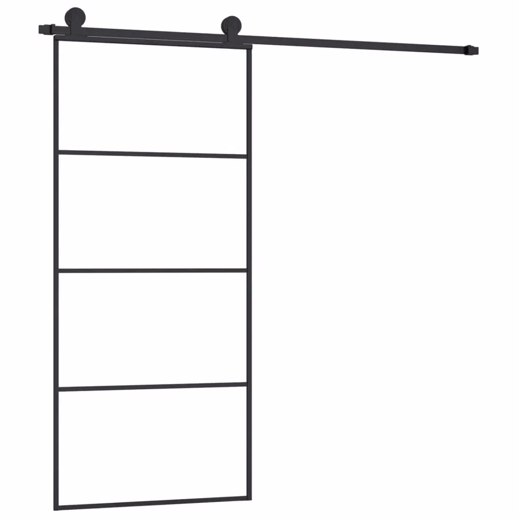 Berkfield Home Modern Sliding Door with Hardware Set, Black ESG Glass and Aluminium, W: 90 cm, H: 205 cm – 2