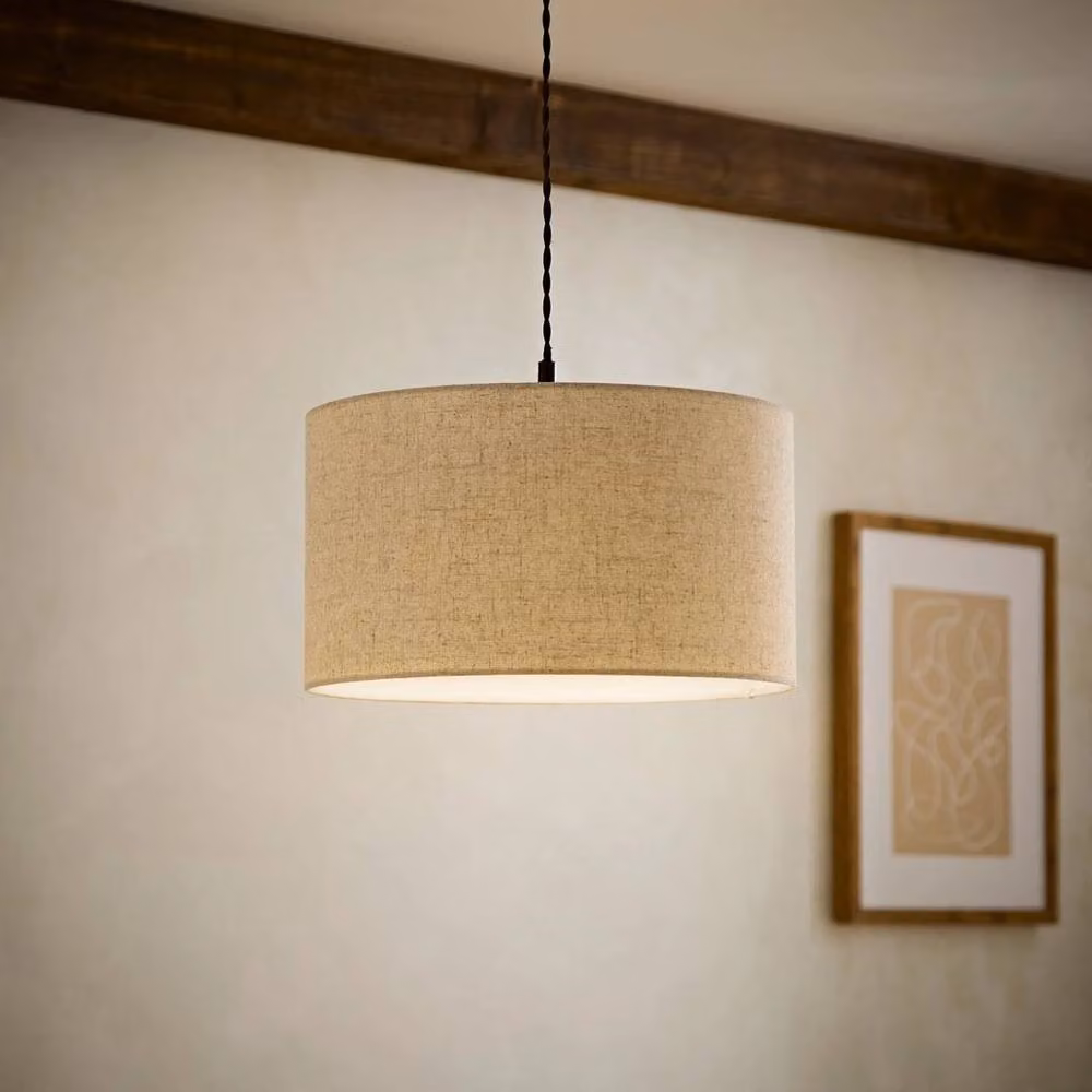 FORGEVIO Modern Cylinder Fabric Pendant Light Shade in Beige, Diameter: 35 cm – 2