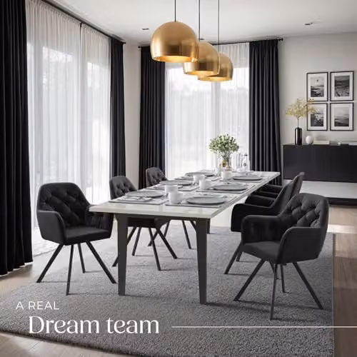 tectake Set of 6 Lucia Velvet Dining Armchairs with Geometric Pattern and Swivel Function, Black – 2