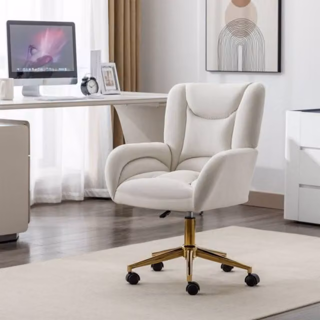 Direct Wicker Ivory Velvet Fabric Modern Swivel Home Office Task Chair with Adjustable Height and Castors – 1