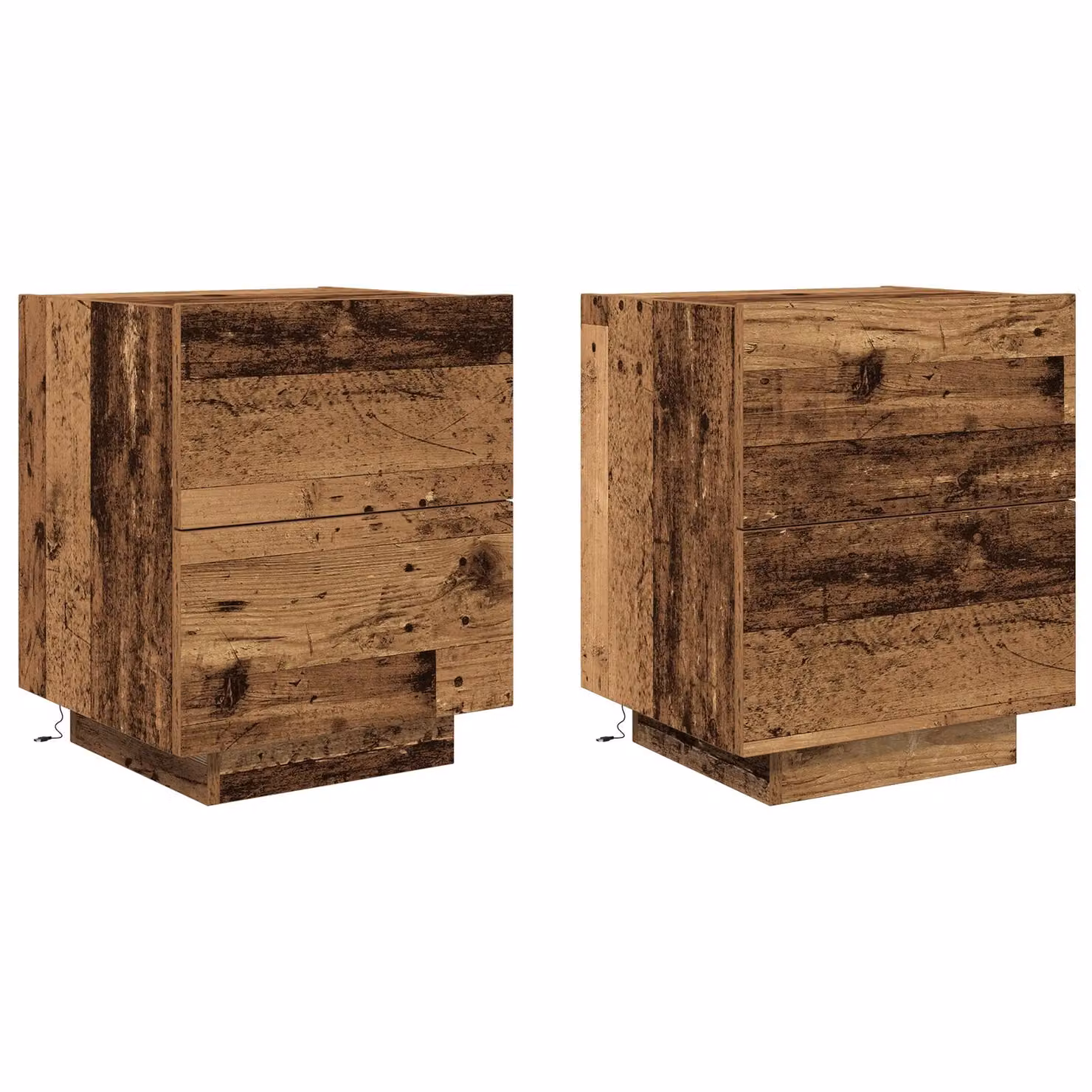 Berkfield Home Set of 2 Rustic Brown Wood Bedside Cabinets with Integrated LED Lights, W/D/H: 45 x 40 x 55 cm – 2