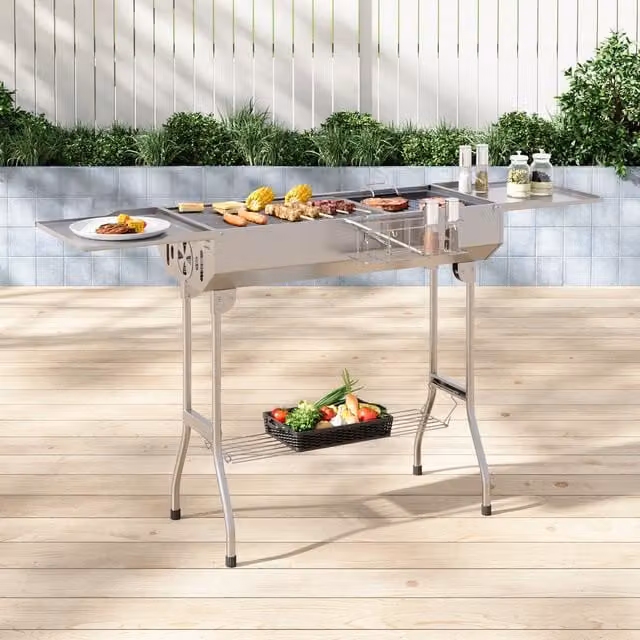 Darphe Outdoor Folding Charcoal Barbecue Grill - Silver