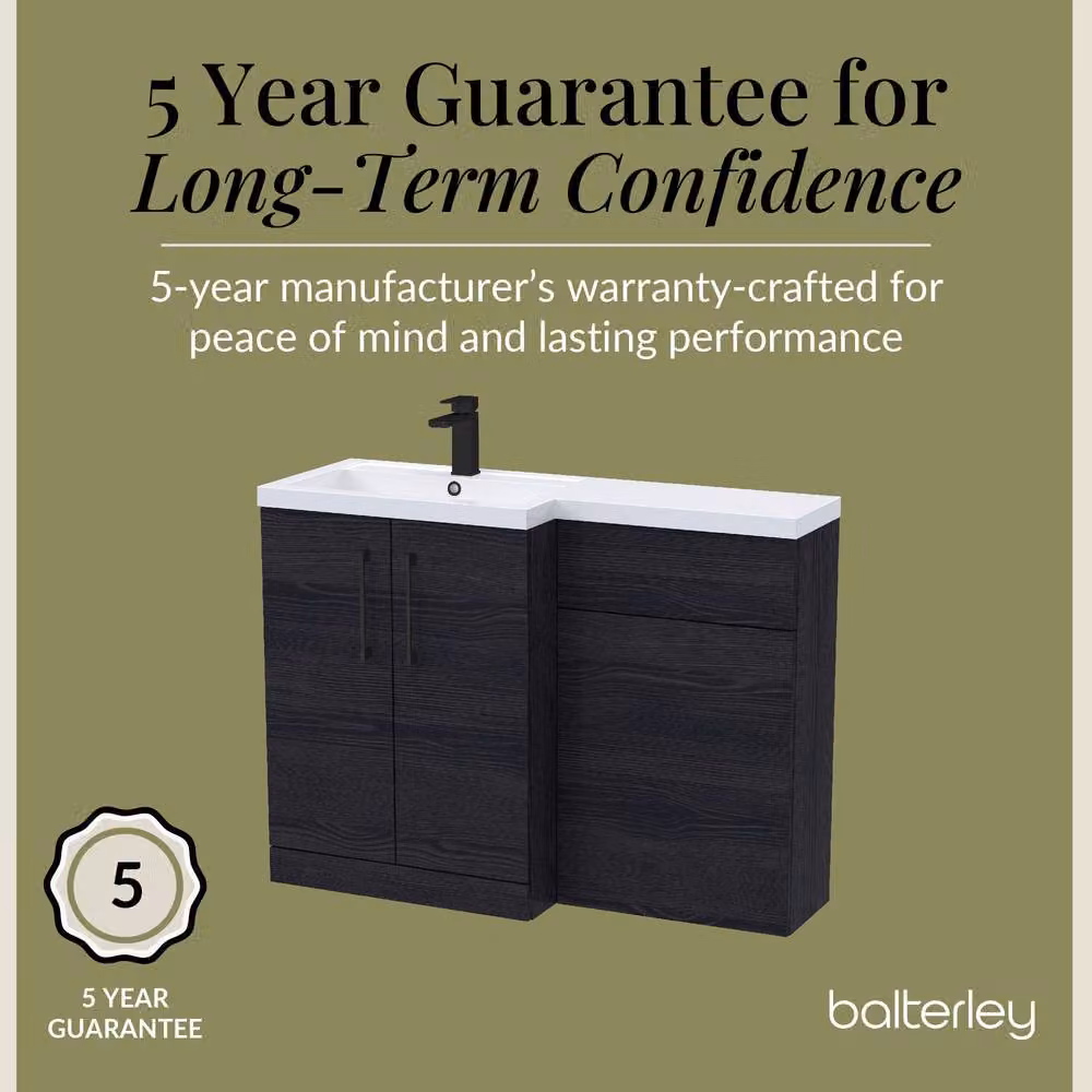 Balterley Modern Matt Black Left-Hand Vanity and WC Unit Combination, W: 110 cm, H: 84 cm – 5