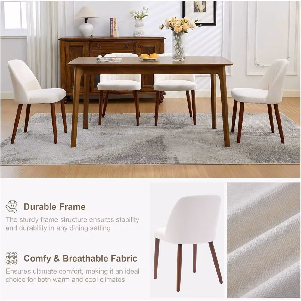 VOGREX Modern Linen Fabric Upholstered Dining Chairs in Beige – 4
