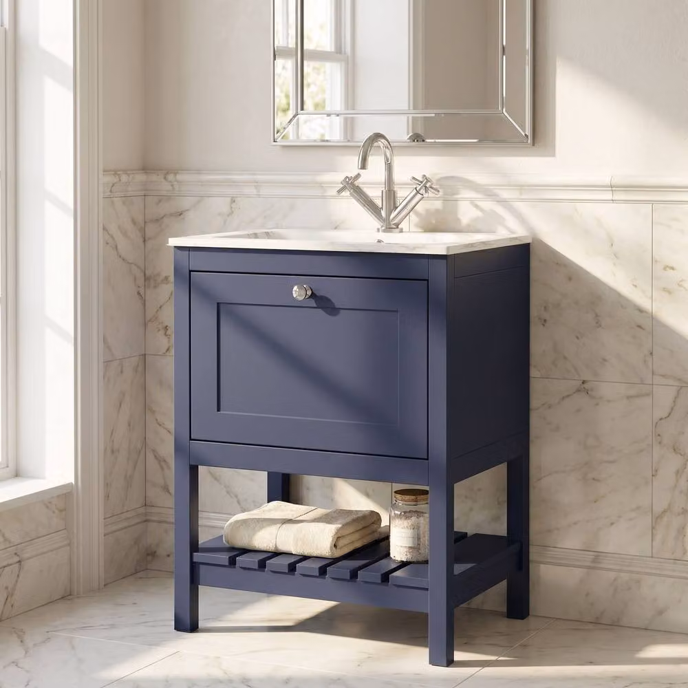Balterley Coppenhall Contemporary 1 Drawer Vanity Basin Unit, Blue and Stone, W: 60 cm – 2
