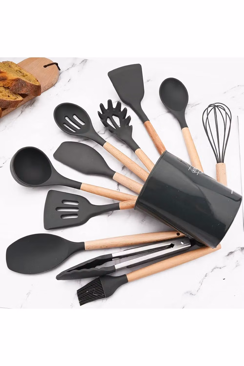 Livingandhome 11 Piece Black Silicone Kitchen Utensil and Nonstick Cookware Set – 3
