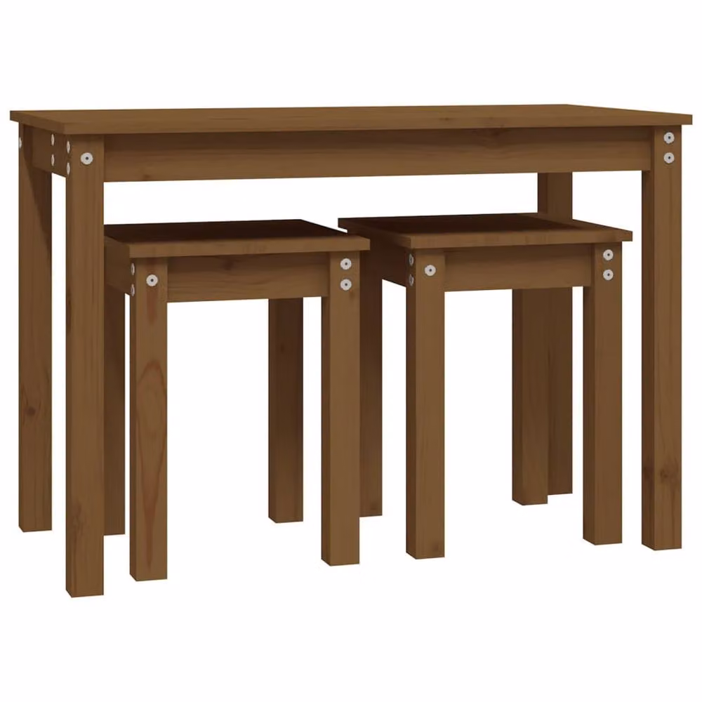 Berkfield Home Nesting Tables, 3 Piece Set in Honey Brown Solid Pine Wood, W/D/H: 55 x 40 x 40 cm, 40 x 40 x 40 cm and 40 x 40 x 40 cm – 3