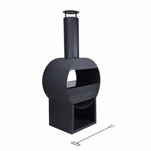 Charles Bentley Black Powder Coated Steel Modern Chiminea for Wood and Charcoal, H 129 x W 55 x D 40 cm – 4