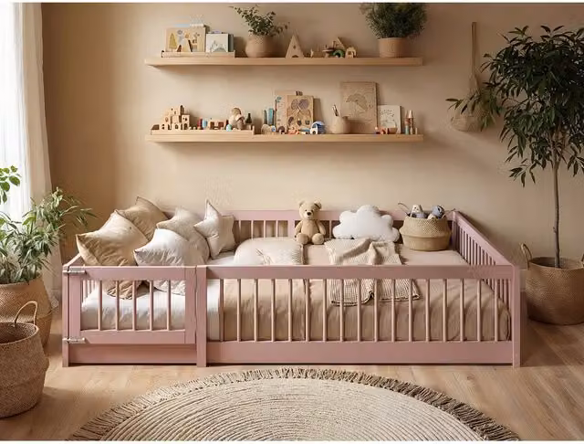 Flair Pink House Frame Toddler Bed in Solid Pine Wood