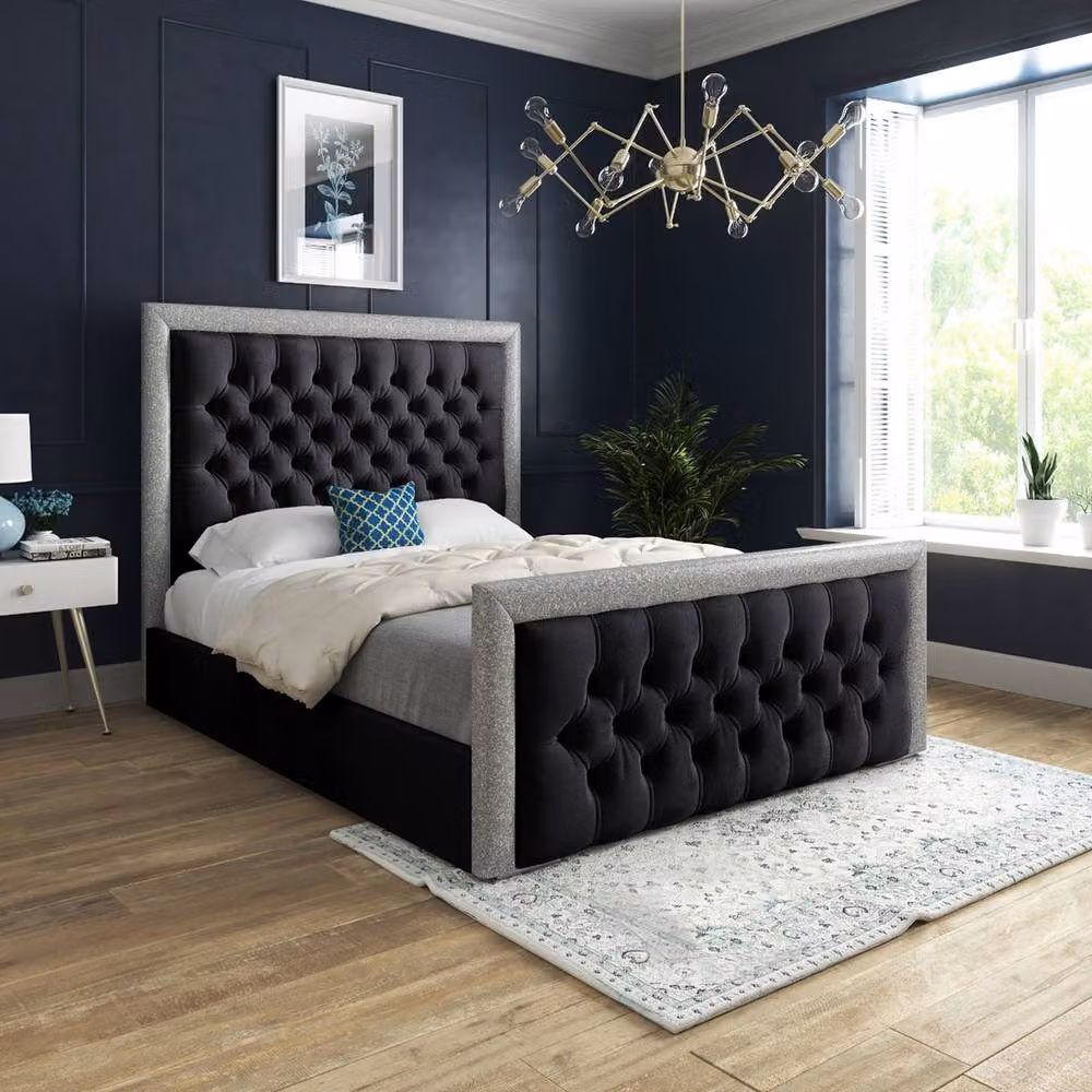 Casani Thorpe Upholstered Black Soft Velvet Designer Bed Frame W/D/H: 200 x 189 x 137 cm – 2