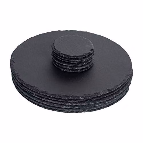 Argon Tableware 12 Piece Round Slate Placemats and Coasters Set in Black or Grey