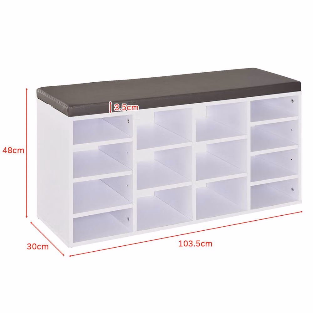 ERGOVEXA White Shoe Storage Bench with Synthetic Leather Cushion and Adjustable Shelves – 2