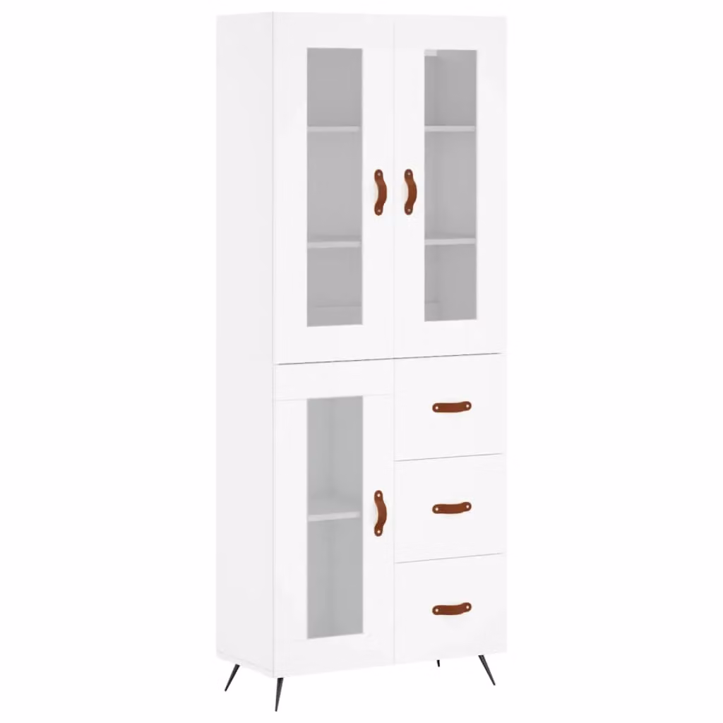 Berkfield Home White Highboard with Glass Doors and Internal Shelves, W/D/H: 69.5 x 34 x 180 cm – 2