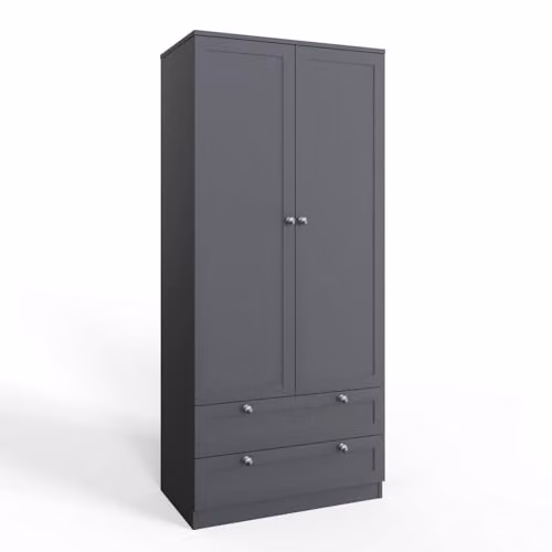 FWStyle Matt Grey 2 Door 2 Drawer Modern Wardrobe H 180 x W 80 x D 50 cm – 1