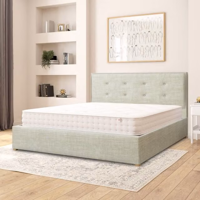 Aspire Presley Upholstered Fabric Ottoman Storage Bed in Green, Superking (200 x 200 cm)