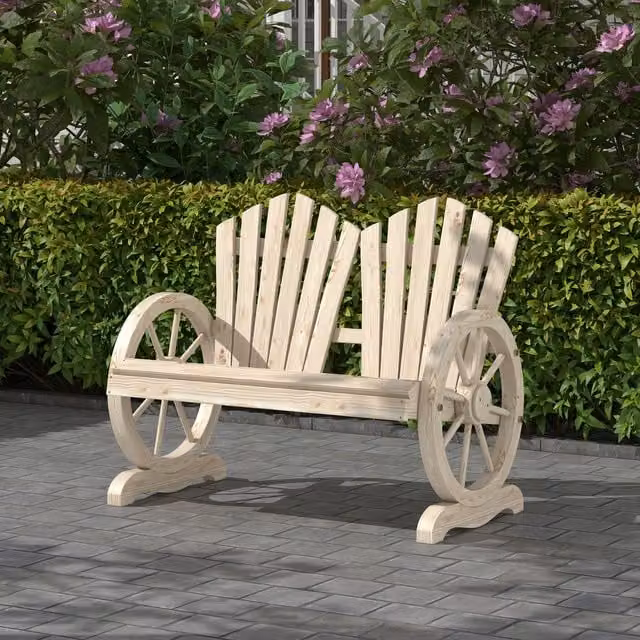 Outsunny Rustic Fir Logs Love Chair with Armrests in Brown and Beige