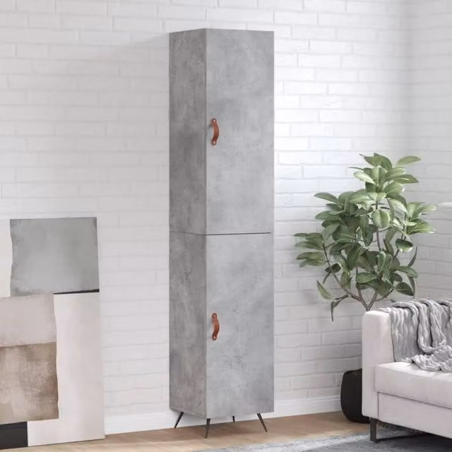 Berkfield Home Highboard in Concrete Grey, W/D/H: 34.5 x 34 x 180 cm