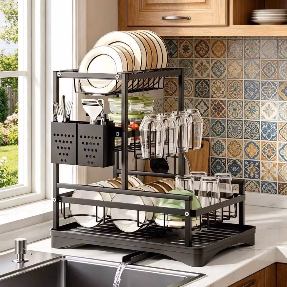 PAWNORA 3 Tier Metal Kitchen Sink Dish Drainer Rack in Black – 6