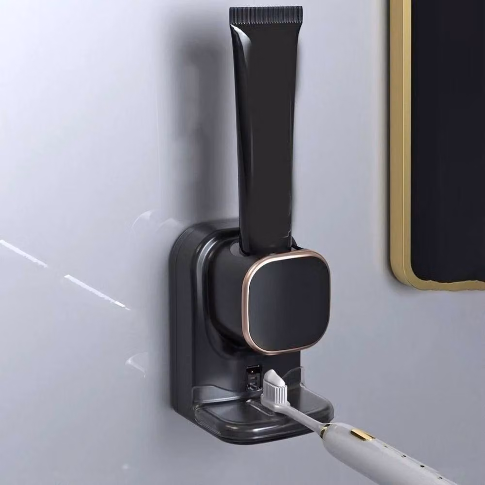 FLAVORA Black Automatic Electric Toothpaste Dispenser, Wall Mounted with Adhesive Fixings – 4