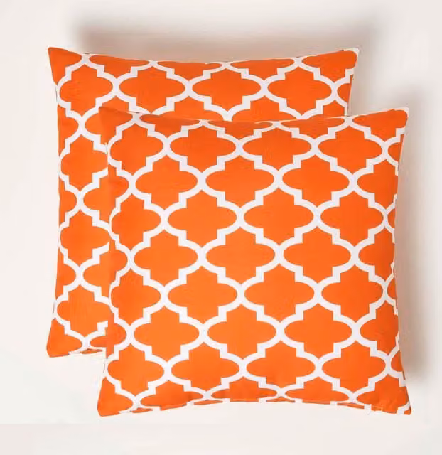Homescapes Orange Geometric Outdoor Cushion Set of 2, W/D/H: 45 x 45 x 45 cm